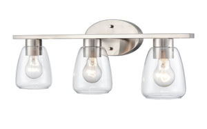 Vanity Fixtures 3 Lamps Bathroom Vanity Light - Brushed Nickel - Clear Glass - 25in. Wide
