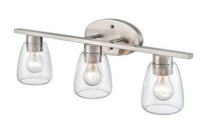 Vanity Fixtures 3 Lamps Bathroom Vanity Light - Brushed Nickel - Clear Glass - 25in. Wide