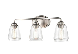 Vanity Fixtures 3 Lamps Bathroom Vanity Light - Brushed Nickel - Clear Seeded Glass - 25in. Wide