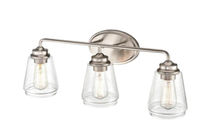 Vanity Fixtures 3 Lamps Bathroom Vanity Light - Brushed Nickel - Clear Seeded Glass - 25in. Wide