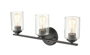 Vanity Fixtures 3 Lamps Bathroom Vanity Light - Matte Black - Clear Seeded Glass - 22in. Wide