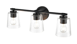 Vanity Fixtures 3 Lamps Bathroom Vanity Light - Matte Black - Clear Seeded Glass - 24.5in. Wide