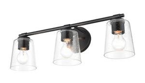 Vanity Fixtures 3 Lamps Bathroom Vanity Light - Matte Black - Clear Seeded Glass - 24.5in. Wide