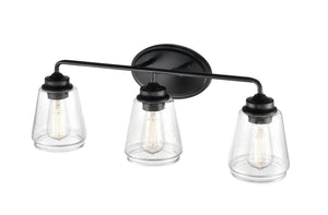 Vanity Fixtures 3 Lamps Bathroom Vanity Light - Matte Black - Clear Seeded Glass - 25in. Wide