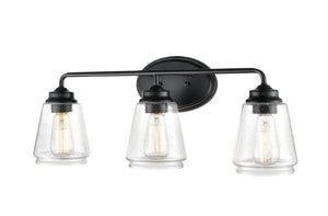 Vanity Fixtures 3 Lamps Bathroom Vanity Light - Matte Black - Clear Seeded Glass - 25in. Wide