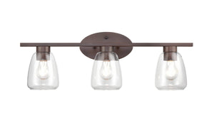 Vanity Fixtures 3 Lamps Bathroom Vanity Light - Rubbed Bronze - Clear Glass - 25in. Wide