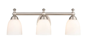 Vanity Fixtures 3 Lamps Bathroom Vanity Light - Satin Nickel - Etched White Glass - 21.5in. Wide