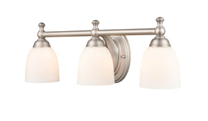 Vanity Fixtures 3 Lamps Bathroom Vanity Light - Satin Nickel - Etched White Glass - 21.5in. Wide
