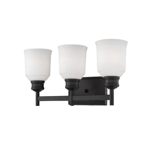 Vanity Fixtures 3 Lamps Burbank Vanity Light - Matte Black - Etched White Glass - 19.25in. Wide