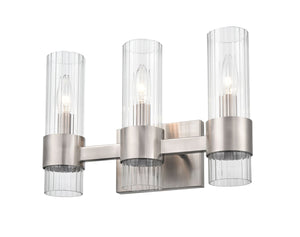 Vanity Fixtures 3 Lamps Caberton Vanity Light - Brushed Nickel - Clear Beveled Glass - 15.1in. Wide
