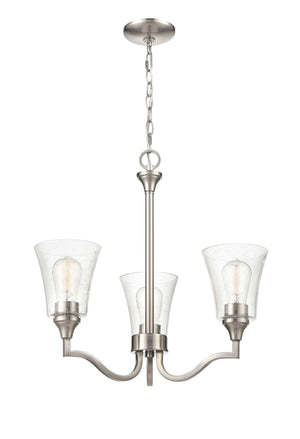 Chandeliers 3 Lamps Caily Chandelier - Brushed Nickel - Clear Seeded Glass - 21in Diameter - E26 Medium Base