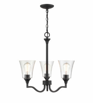 Chandeliers 3 Lamps Caily Chandelier - Matte Black - Clear Seeded Glass - 21in Diameter - E26 Medium Base