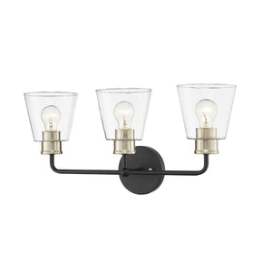 Vanity Fixtures 3 Lamps Cameron Vanity Light - Matte Black / Modern Gold - Clear Glass - 23in. Wide