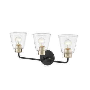 Vanity Fixtures 3 Lamps Cameron Vanity Light - Matte Black / Modern Gold - Clear Glass - 23in. Wide