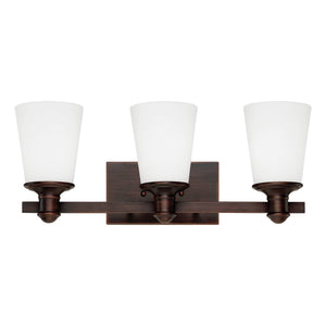 Vanity Fixtures 3 Lamps Cimmaron Vanity Light - Rubbed Bronze - Etched White Glass - 20in. Wide