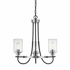 Chandeliers 3 Lamps Clifton Chandelier - Matte Black / Brushed Nickel - Clear Seeded Glass - 24in Diameter - E26 Medium Base