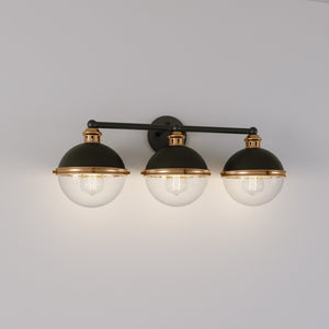 Vanity Fixtures 3 Lamps Ellmira Vanity Light - Matte Black / Aged Brass - Clear Seeded Glass - 23.75in. Wide