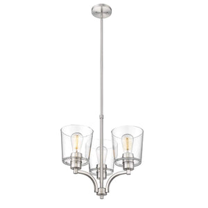 Chandeliers 3 Lamps Evalon Chandelier - Brushed Nickel Finish - Clear Glass - 18in Diameter - E26 Medium Base
