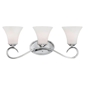 Vanity Fixtures 3 Lamps Fair Lane Vanity Light - Chrome - Etched White Glass - 24in. Wide