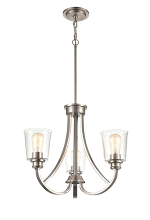 Chandeliers 3 Lamps Forsyth Chandelier - Brushed Nickel - Clear Glass - 21.5in Diameter - E26 Medium Base
