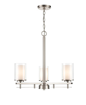 Chandeliers 3 Lamps Huderson Chandelier - Brushed Nickel - Clear Out / Etched White Inside Glass - 23in Diameter - E26 Medium Base