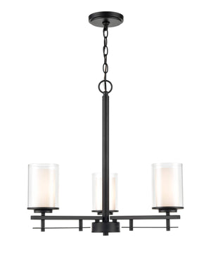 Chandeliers 3 Lamps Huderson Chandelier - Matte Black - Clear Out / Etched White Inside Glass - 23in Diameter - E26 Medium Base