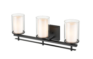 Vanity Fixtures 3 Lamps Huderson Vanity Light - Matte Black - Clear Out / Etched White Inside Glass - 23in. Wide