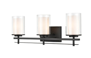 Vanity Fixtures 3 Lamps Huderson Vanity Light - Matte Black - Clear Out / Etched White Inside Glass - 23in. Wide