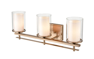 Vanity Fixtures 3 Lamps Huderson Vanity Light - Modern Gold - Clear Out / Etched White Inside Glass - 23in. Wide
