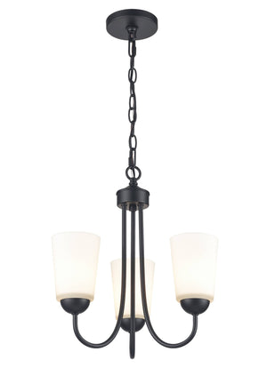 Chandeliers 3 Lamps Ivey Lake Chandelier - Matte Black - Etched White Glass - 15in Diameter - E26 Medium Base