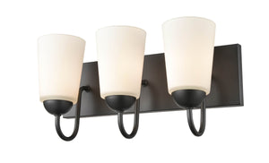 Vanity Fixtures 3 Lamps Ivey Lake Vanity Light - Matte Black - Etched White Glass - 16in. Wide
