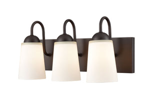 Vanity Fixtures 3 Lamps Ivey Lake Vanity Light - Rubbed Bronze - Etched White Glass - 16in. Wide