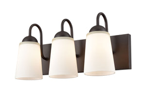 Vanity Fixtures 3 Lamps Ivey Lake Vanity Light - Rubbed Bronze - Etched White Glass - 16in. Wide