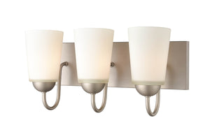 Vanity Fixtures 3 Lamps Ivey Lake Vanity Light - Satin Nickel - Etched White Glass - 16in. Wide