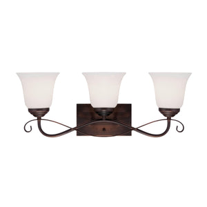 Vanity Fixtures 3 Lamps Kingsport Vanity Light - Rubbed Bronze - Etched White Glass - 23.5in. Wide