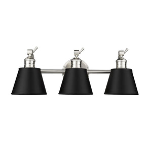 Vanity Fixtures 3 Lamps Layne Vanity Light - Brushed Nickel - Black Fabric - 23.32in. Wide