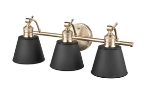 Vanity Fixtures 3 Lamps Layne Vanity Light - Modern Gold - Black Fabric - 23.25in. Wide