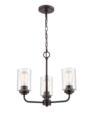 Chandeliers 3 Lamps Moven Chandelier - Rubbed Bronze - Clear Seeded Glass - 18in Diameter - E26 Medium Base