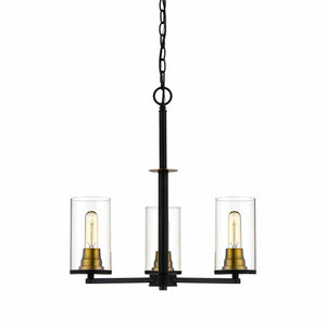 Chandeliers 3 Lamps Pasadena Chandelier - Matte Black / Heirloom Bronze - Clear Glass - 23in Diameter - E26 Medium Base