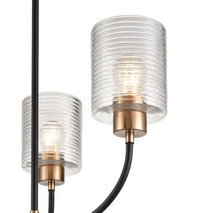 Chandeliers 3 Lamps Renitta Chandelier - Matte Black / Modern Gold Finish - Clear Ribbed Glass - 20in Diameter - E26 Medium Base