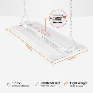 LED High Bay Lights 300W LED Linear High Bay - 41,500lm - 5000K - 100-277VAC - Chain Mount - DLC Qualified - White