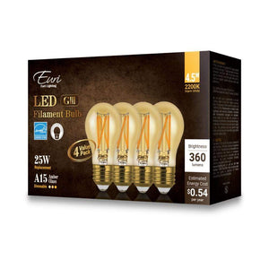 Vintage LED Bulbs 4.5W A15 Dimmable Vintage LED Bulb - 320 Degree Beam - E26 Base - 360lm - 2200K Amber Glass - 4-Pack