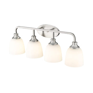 Vanity Fixtures 4 Lamps Alberta Vanity Light - Brushed Nickel - White Glass - 30in. Wide