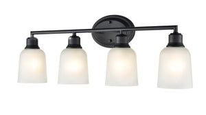 Vanity Fixtures 4 Lamps Amberle Vanity Light - Matte Black - Frosted White Glass - 28in. Wide