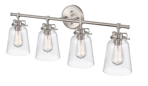 Vanity Fixtures 4 Lamps Amberose Vanity Light - Brushed Nickel - Hammered Glass - 31.25in. Wide
