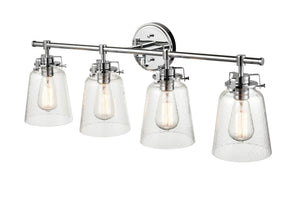 Vanity Fixtures 4 Lamps Amberose Vanity Light - Chrome - Hammered Glass - 31.25in. Wide