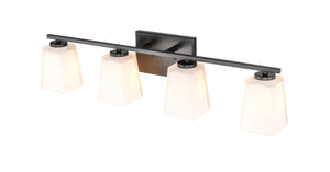 Vanity Fixtures 4 Lamps Bathroom Vanity Light - Matte Black - Etched White Glass - 29.5in. Wide