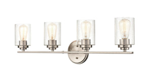 Vanity Fixtures 4 Lamps Bathroom Vanity Light - Satin Nickel - Clear Seeded Glass - 31.125in. Wide