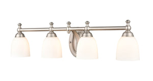 Vanity Fixtures 4 Lamps Bathroom Vanity Light - Satin Nickel - Etched White Glass - 30in. Wide