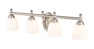 Vanity Fixtures 4 Lamps Bathroom Vanity Light - Satin Nickel - Etched White Glass - 30in. Wide